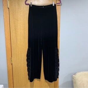 Tadashi Vintage Wide Leg Black Velvet Pants with Embroidery - Size Small